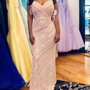 NWT JVN by Jovani Beaded Lace Pink Prom Dress